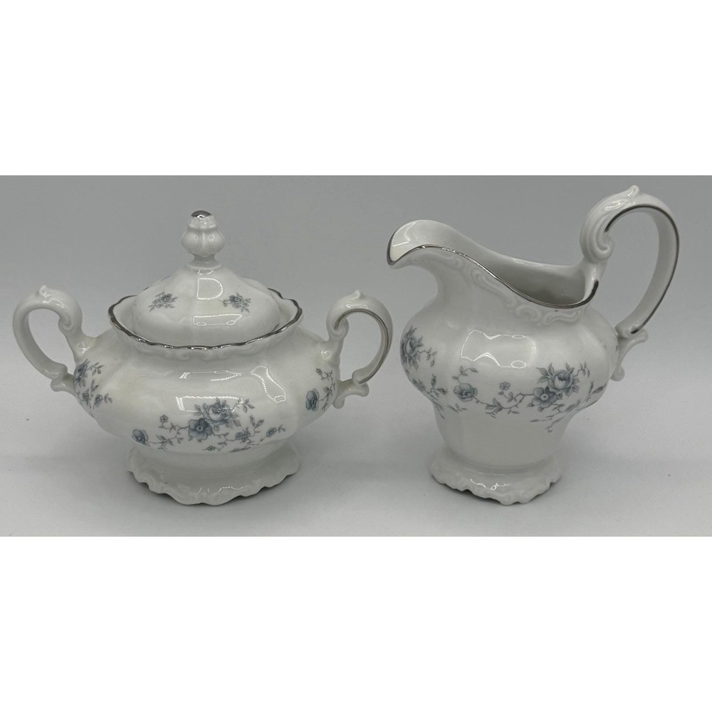 Johann Haviland Blue Garland Creamer and Lidded Sugar Bowl Set Vintage MINT COND